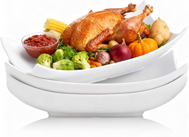 Set of 3 Large White Serving Platters and Bowls