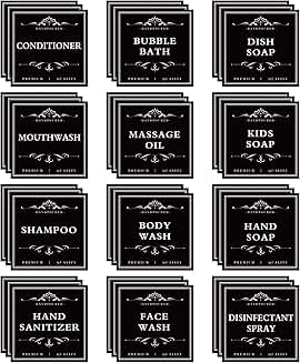 Set of 36 Waterproof Labels for Bottles and Dispensers