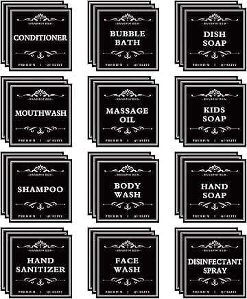 Set of 36 Waterproof Labels for Bottles and Dispensers