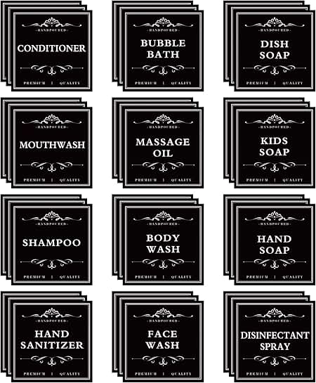 Set of 36 Waterproof Labels for Bottles and Dispensers