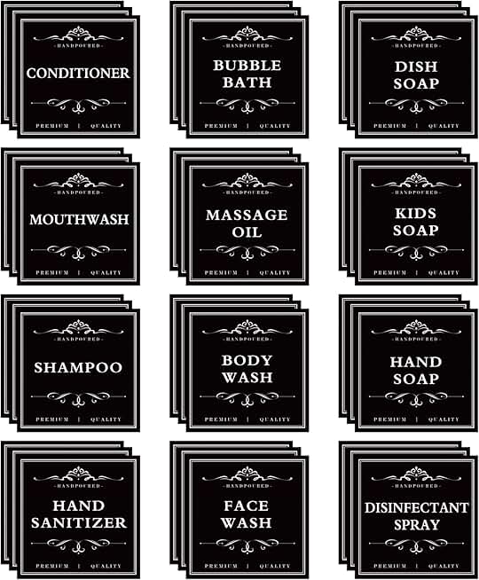 Set of 36 Waterproof Labels for Bottles and Dispensers
