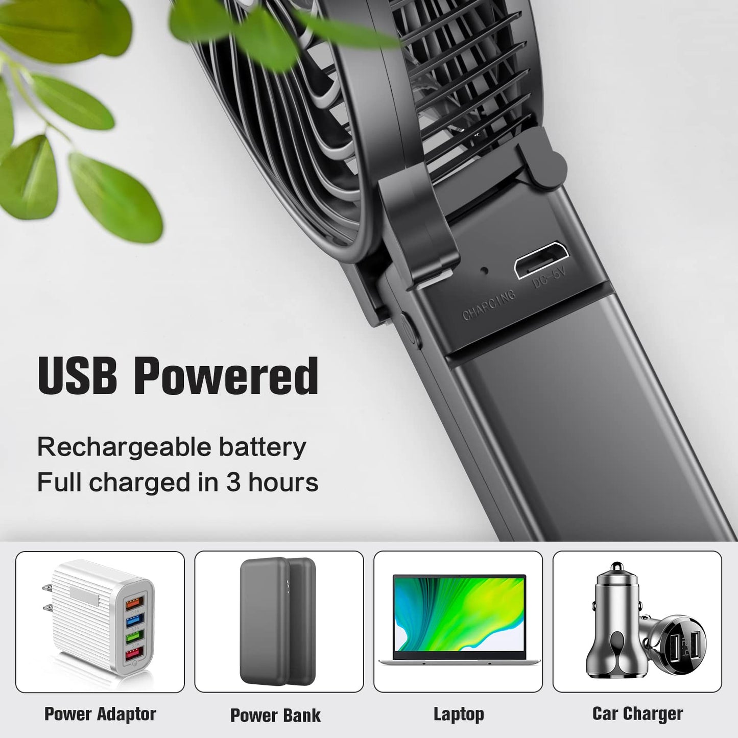 Mini Handheld Fan, USB Desk Fan, Small Personal Portable Table Fan with USB Rechargeable Battery Operated Cooling Folding Electric Fan for Travel Office Room Household Black