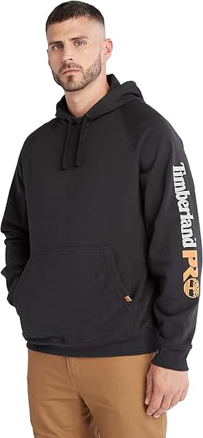 Men's Black Hooded Sport Pullover, Large