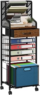 10-Tier Rolling File Cart with Mesh Organizer and Lockable Wheels