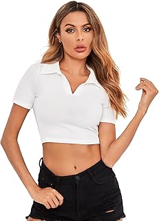 Women's Short Sleeve V Neck Ribbed Crop Top