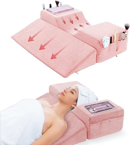 Pink Velvet Eyelash Extension Pillow with Side Pockets