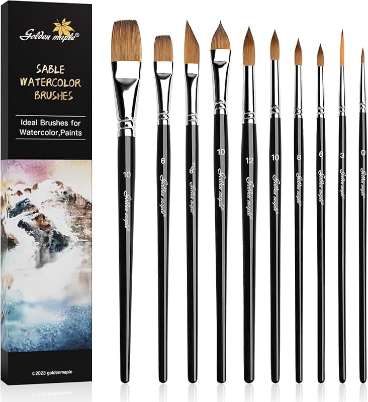 10 Watercolor Paint Brushes Set for Artists