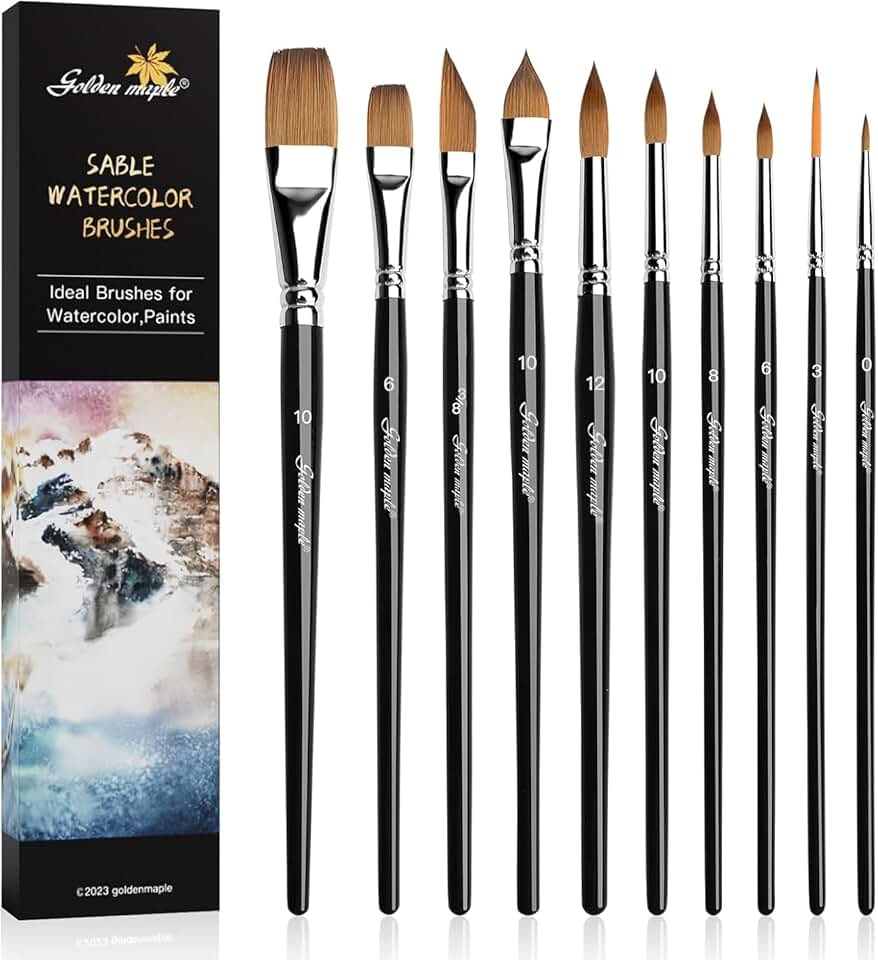 10 Watercolor Paint Brushes Set for Artists