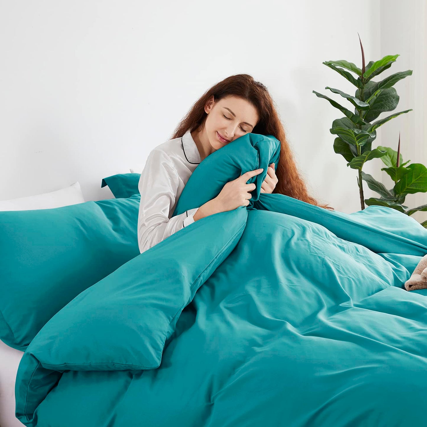 Teal Duvet Cover King Size  Soft King Duvet Cover Set, 3 Piece Double Brushed King Duvet Covers with Button Closure, 1 King Size Duvet Cover 104x90 inches and 2 Pillow Shams