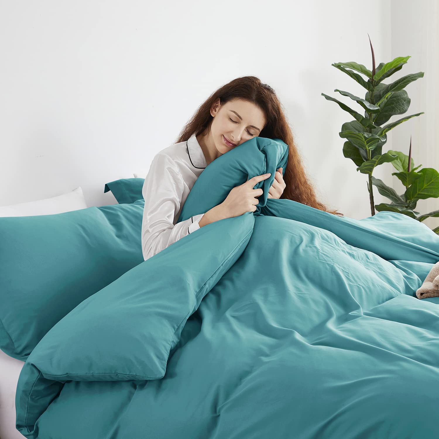 Teal Duvet Cover King Size  Soft King Duvet Cover Set, 3 Piece Double Brushed King Duvet Covers with Button Closure, 1 King Size Duvet Cover 104x90 inches and 2 Pillow Shams