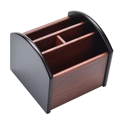 Wooden 4-Compartment Revolving Desk Organizer