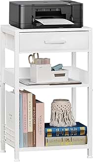 White 3-Tier Printer Stand with Fabric Drawer