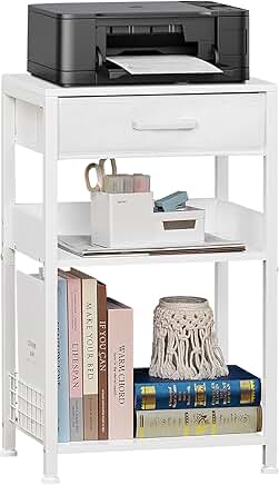 White 3-Tier Printer Stand with Fabric Drawer