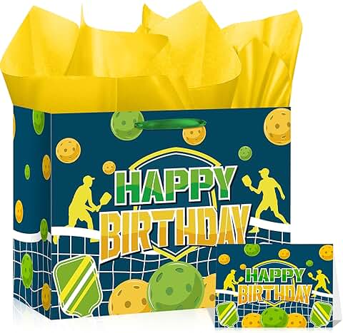 Blue Pickleball Gift Bag with Card and Tissue