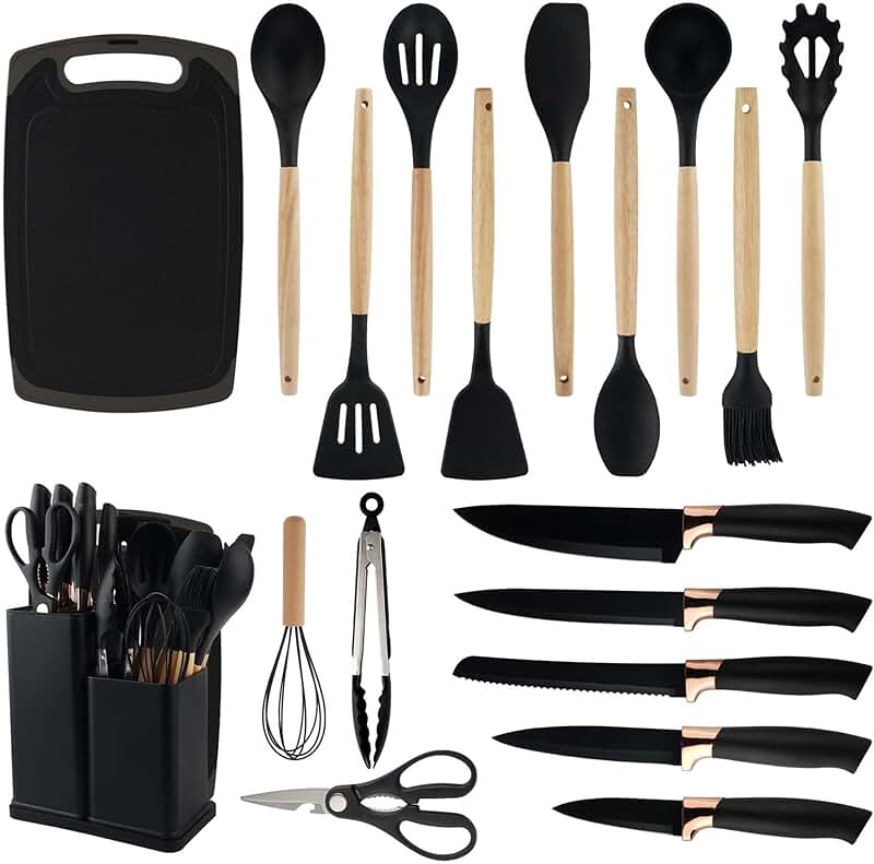 6-Piece Kitchen Utensil Holder with Heat-Resistant Spoons