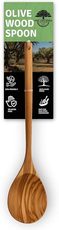 Handmade Olive Wood Spoon, 12-inch Long Handle