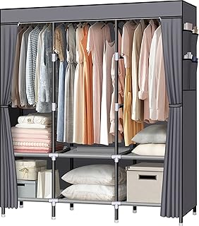 Portable Closet with 3 Hanging Rods and Shelves