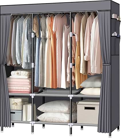 Portable Closet with 3 Hanging Rods and Shelves