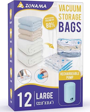 Large Vacuum Storage Bags with Rechargeable Pump, 12 Pack