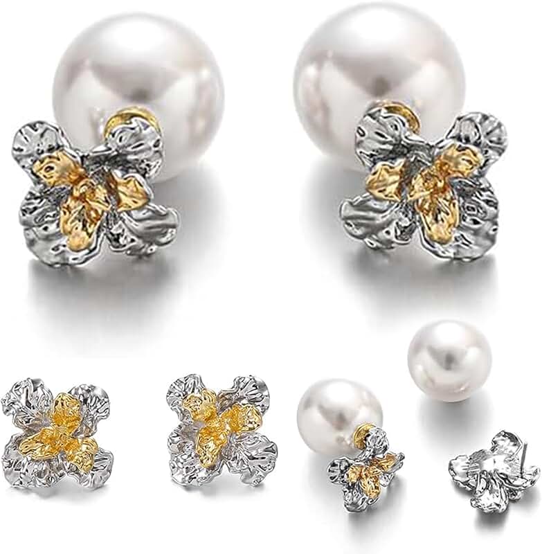 Silver double ball earrings with water ripple design