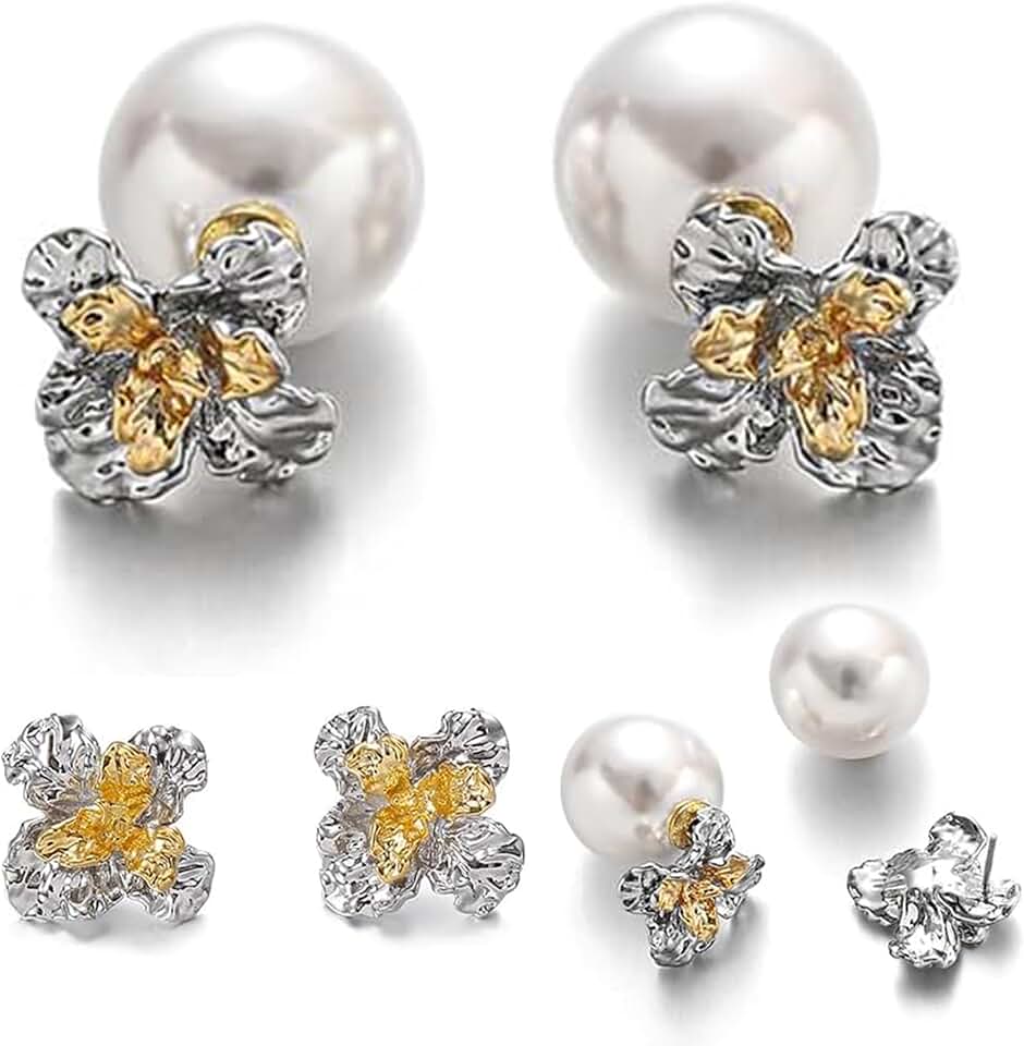 Silver double ball earrings with water ripple design