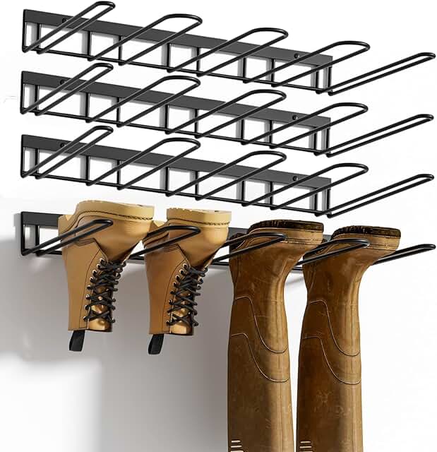 Wall-mounted boot and shoe organizer rack, 8 pairs