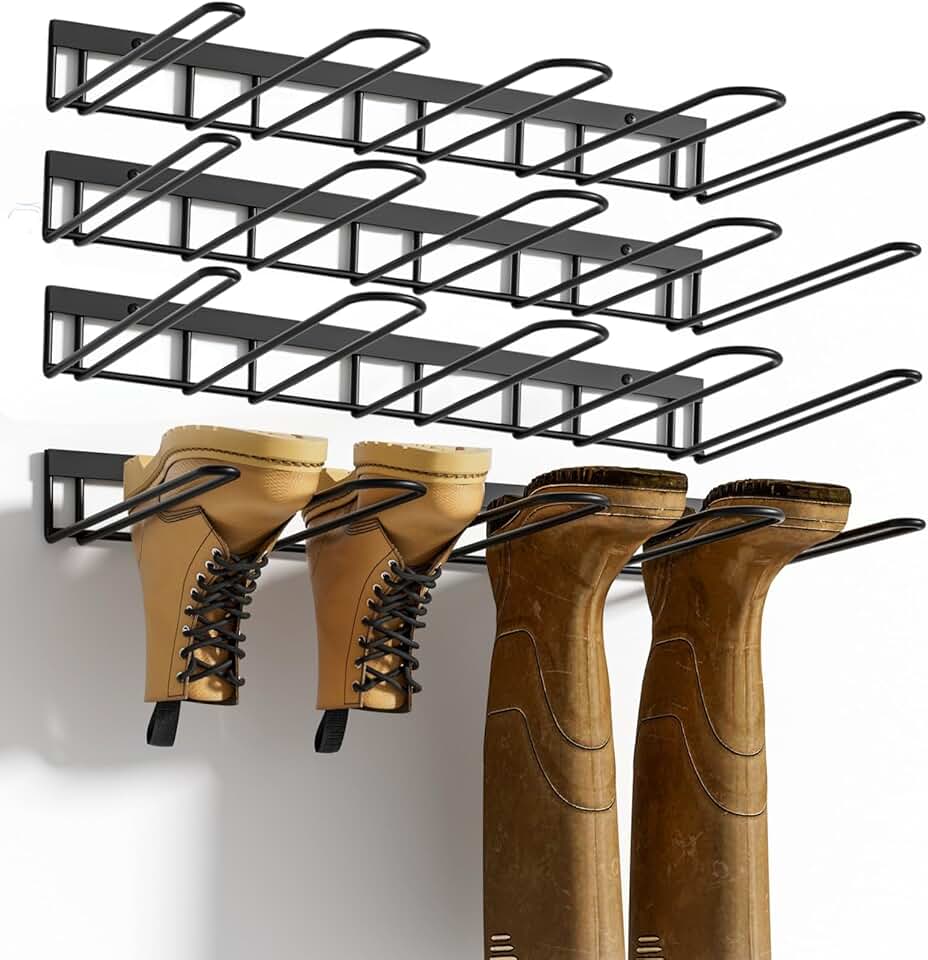 Wall-mounted boot and shoe organizer rack, 8 pairs