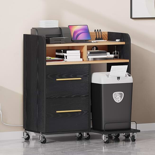 Printer stand with storage and charging station