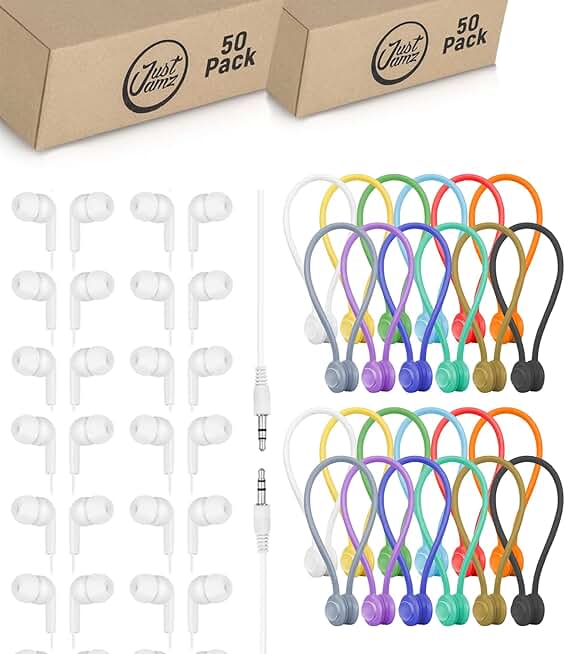 Bulk White Earbuds and Magnetic Cable Ties Pack