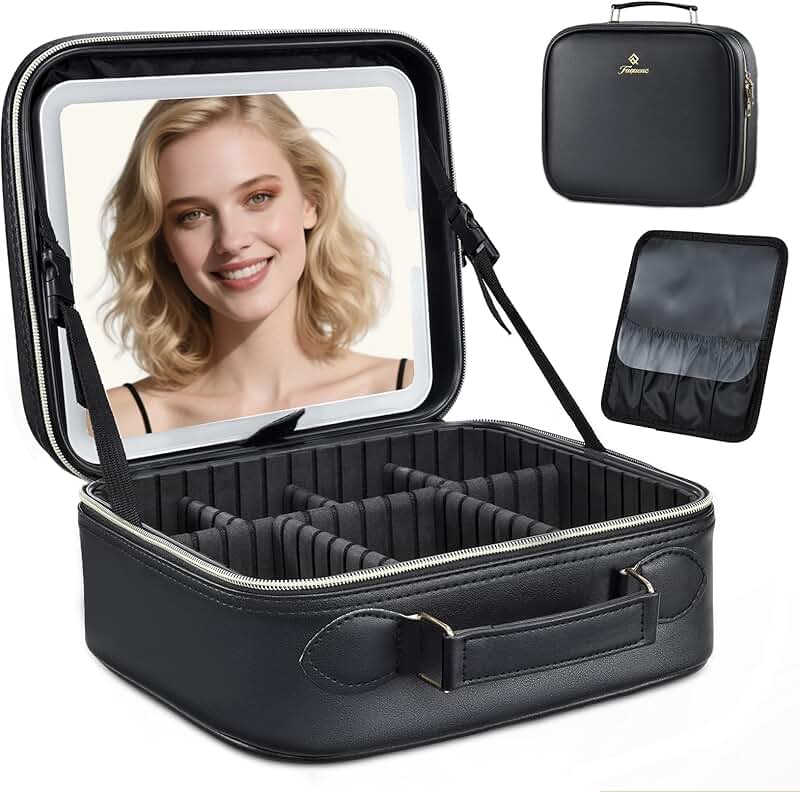 Travel Makeup Bag with LED Mirror and Adjustable Dividers
