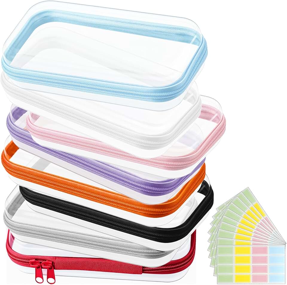 Set of 8 clear zipper cases for storage and organization