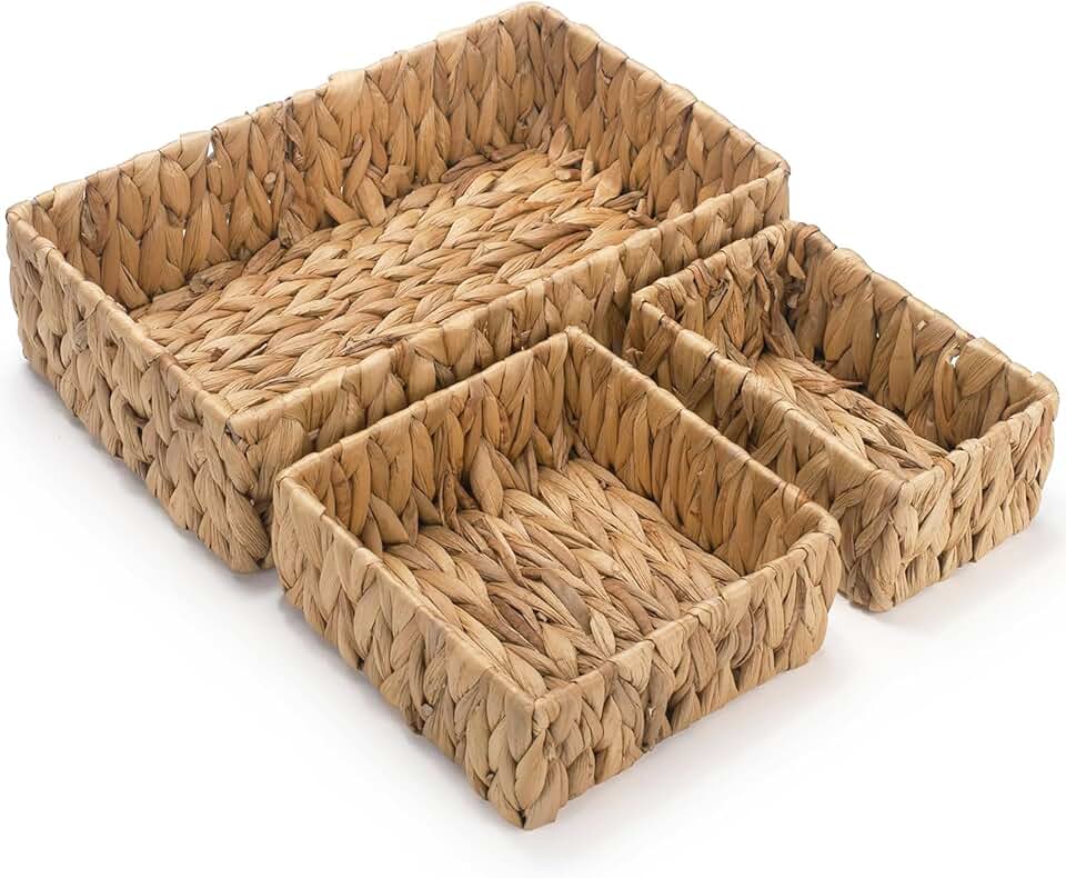 Set of 3 Natural Woven Water Hyacinth Storage Baskets