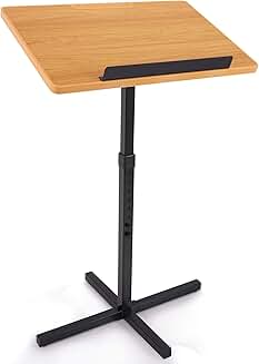 Height-adjustable portable floor lectern with slanted top