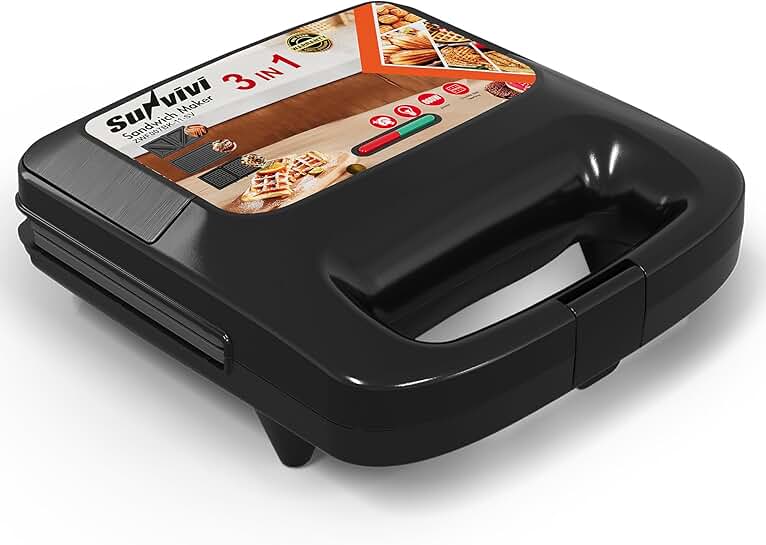 3-in-1 Waffle, Grill & Sandwich Maker with Non-Stick Plates