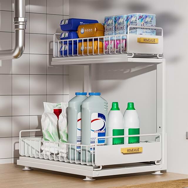 Adjustable Two-Tier Under Sink Storage Shelf