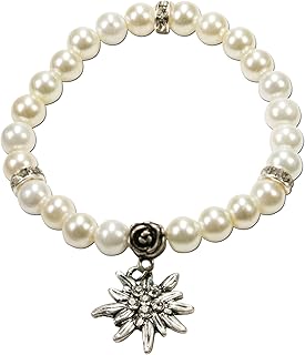Cream-white traditional Bavarian pearl bracelet with rhinestones