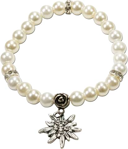 Cream-white traditional Bavarian pearl bracelet with rhinestones