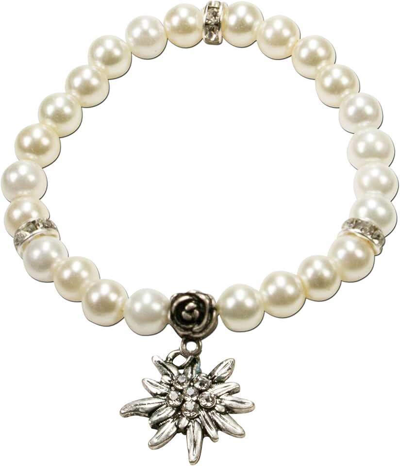 Cream-white traditional Bavarian pearl bracelet with rhinestones