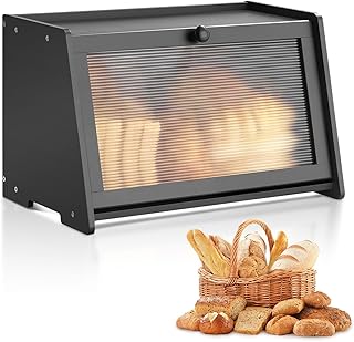 Large Bamboo Bread Box with Wavy Acrylic Door