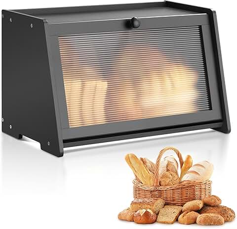 Large Bamboo Bread Box with Wavy Acrylic Door