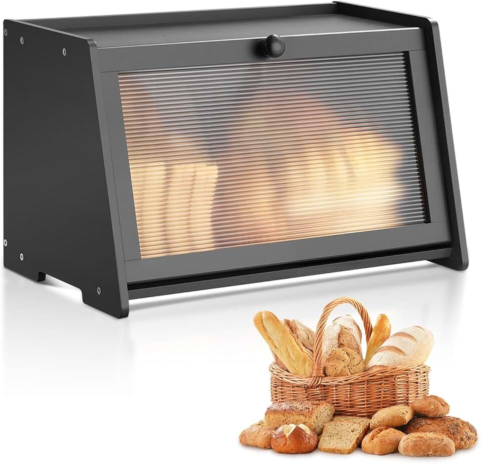 Large Bamboo Bread Box with Wavy Acrylic Door