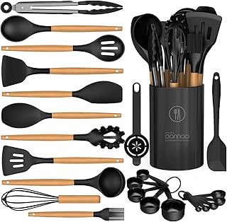 13-Piece Silicone Cooking Utensil Set with Wooden Handles