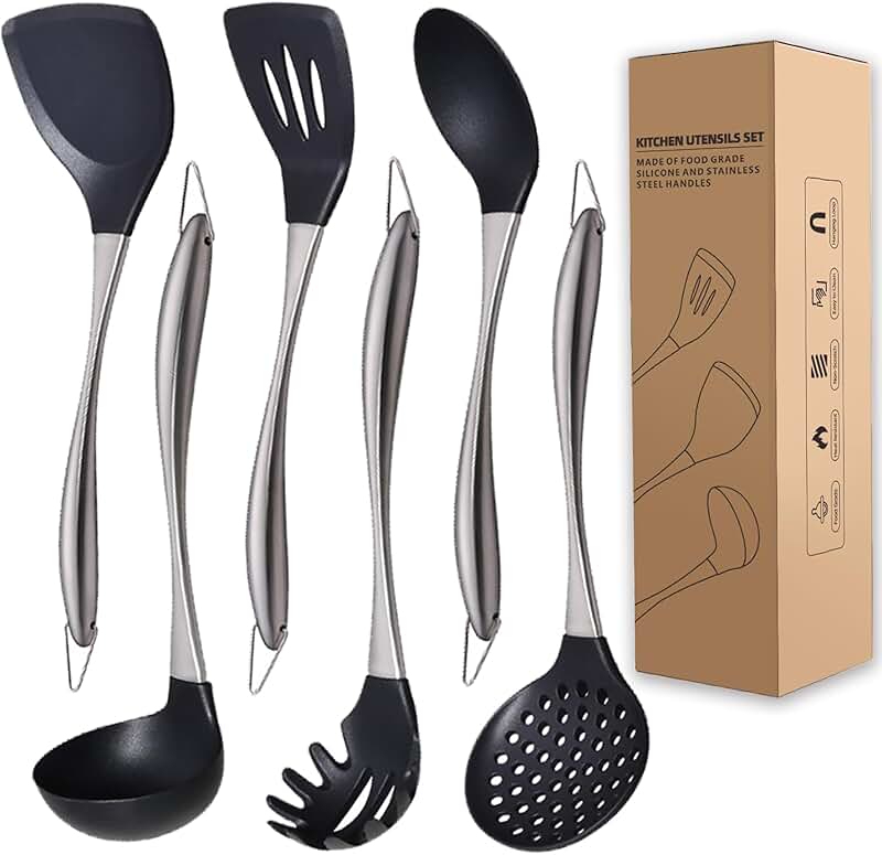 Large Non-stick Silicone Kitchen Utensils Set, 6 Pieces