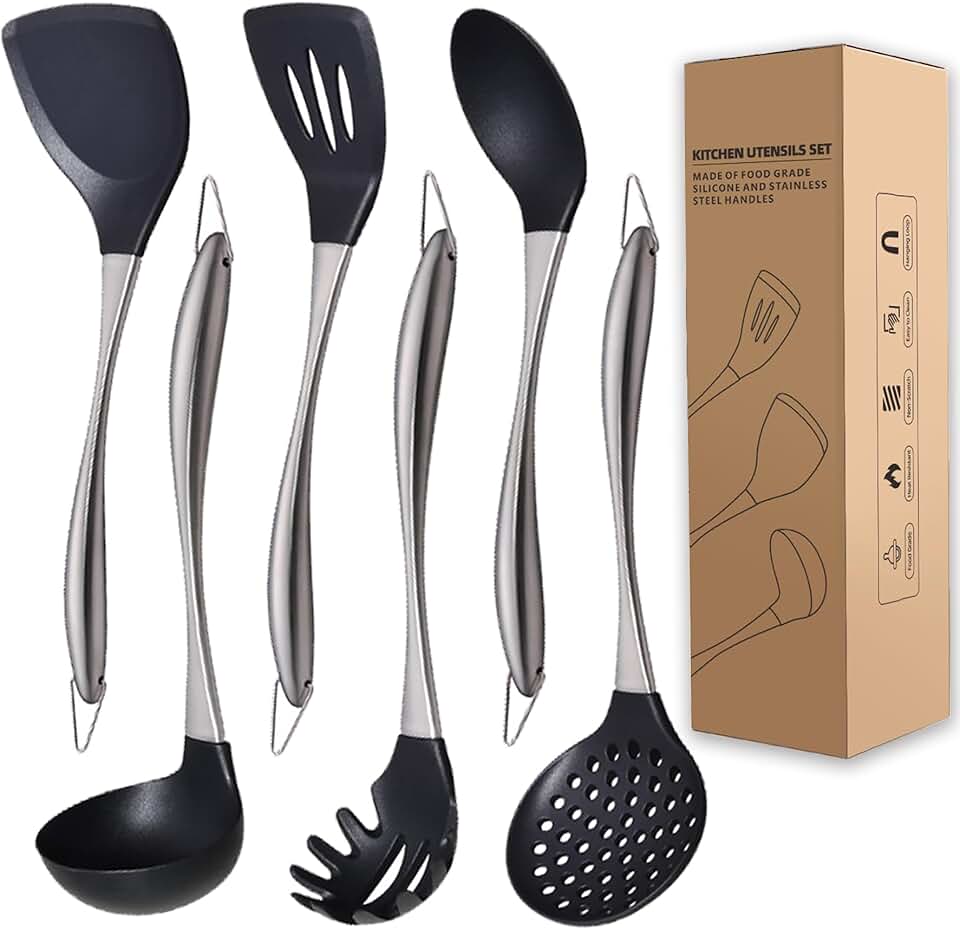 Large Non-stick Silicone Kitchen Utensils Set, 6 Pieces