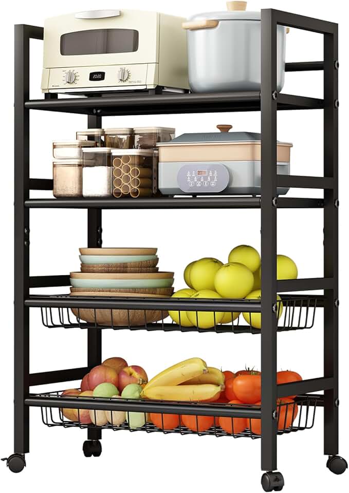 Large 4-Tier Metal Rolling Storage Cart with Locking Wheels