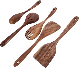 Wooden cooking utensils set with spatula, soup spoon, and salad fork