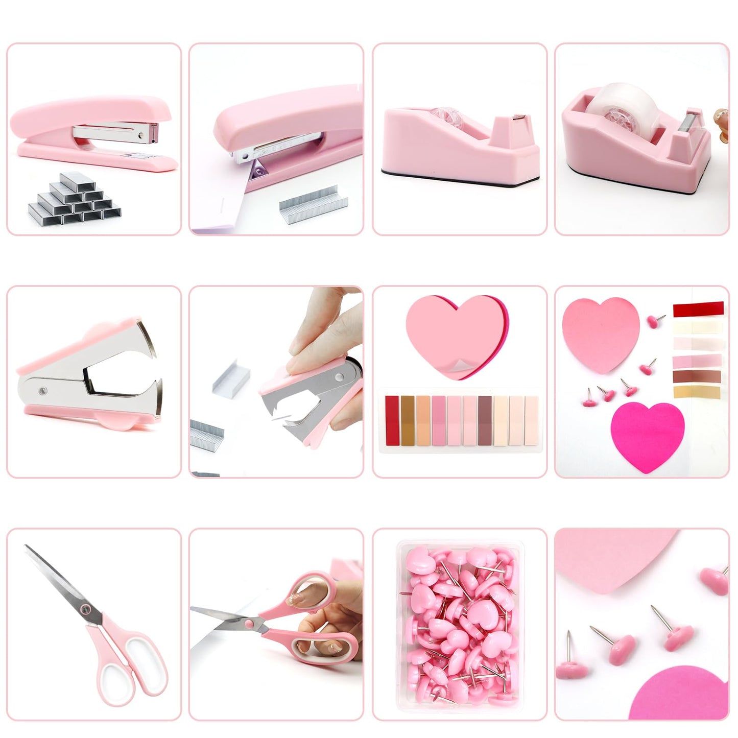 Pink stapler and tape dispenser set for office use