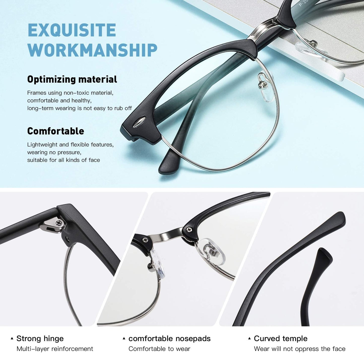 Blue Light Blocking Glasses Retro Semi Rimless UV400 Clear Lens Computer Eyewear For Men Women