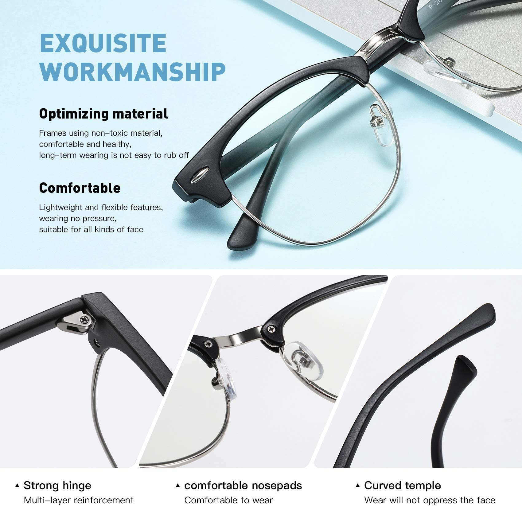 Blue Light Blocking Glasses Retro Semi Rimless UV400 Clear Lens Computer Eyewear For Men Women