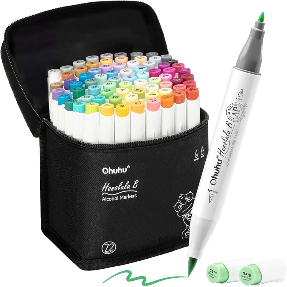 Alcohol marker set with dual tips, 72 colors
